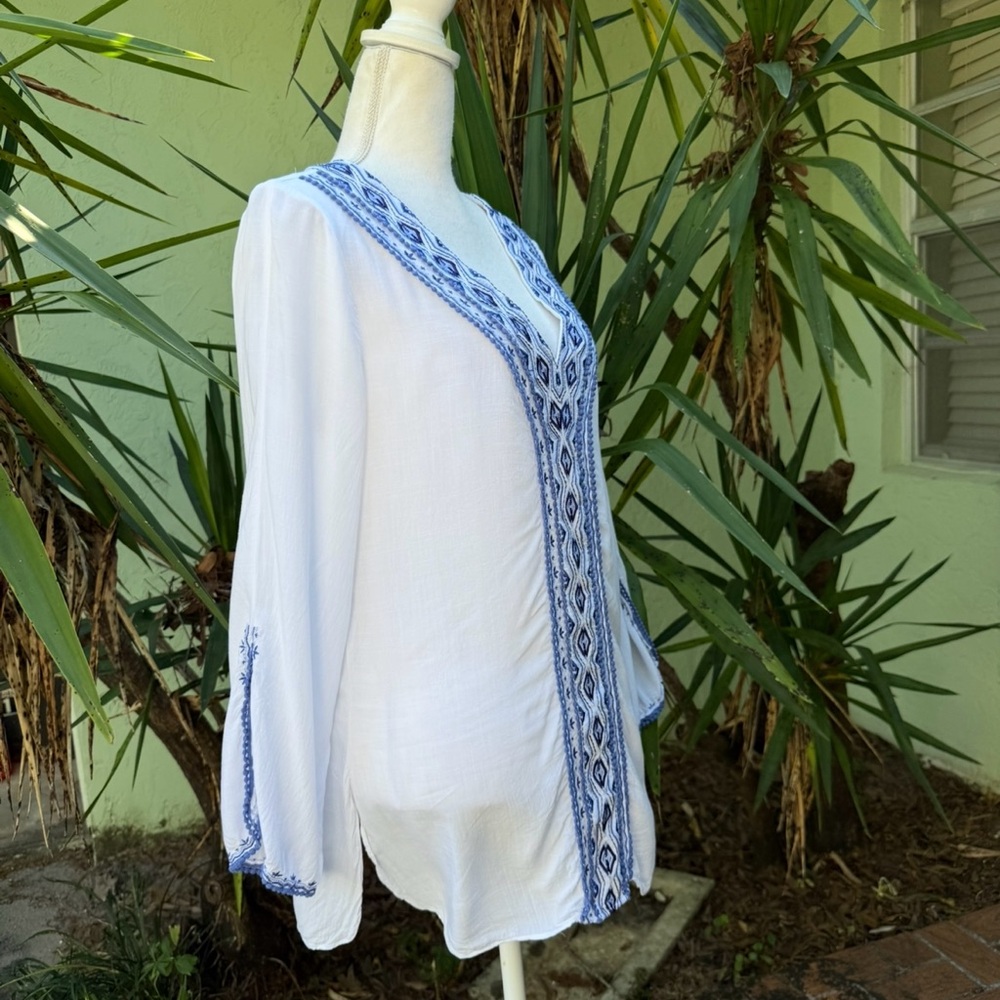 White and Blue Cover Up Tunic